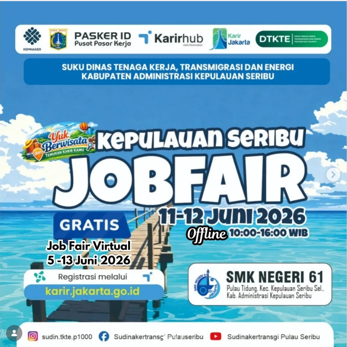 Job Fair Kabupaten Banjarnegara 2026 (Suku Dinas TKTE Wilayah Kepulauan Seribu) : 10-11 Juni 2026